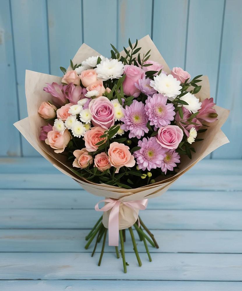 Букет цветов из: Хризантемы, Розы и Альстромерии в Михайловском