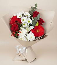 Букет цветов из:  Розы, Хризантемы, Герберы и Лилии в Михайловском