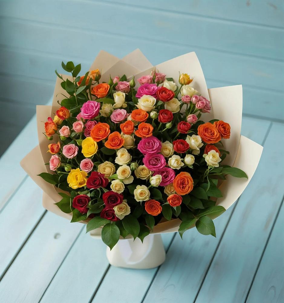 Букет Микс из разноцветных кустовых роз в Михайловском