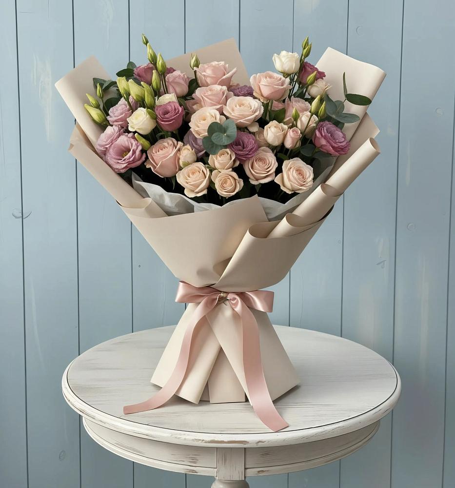 Букет цветов из: Розы и Лизиантусы в Михайловском