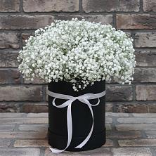 Цветочная композиция из Гипсофила в шляпной коробке в Михайловском
